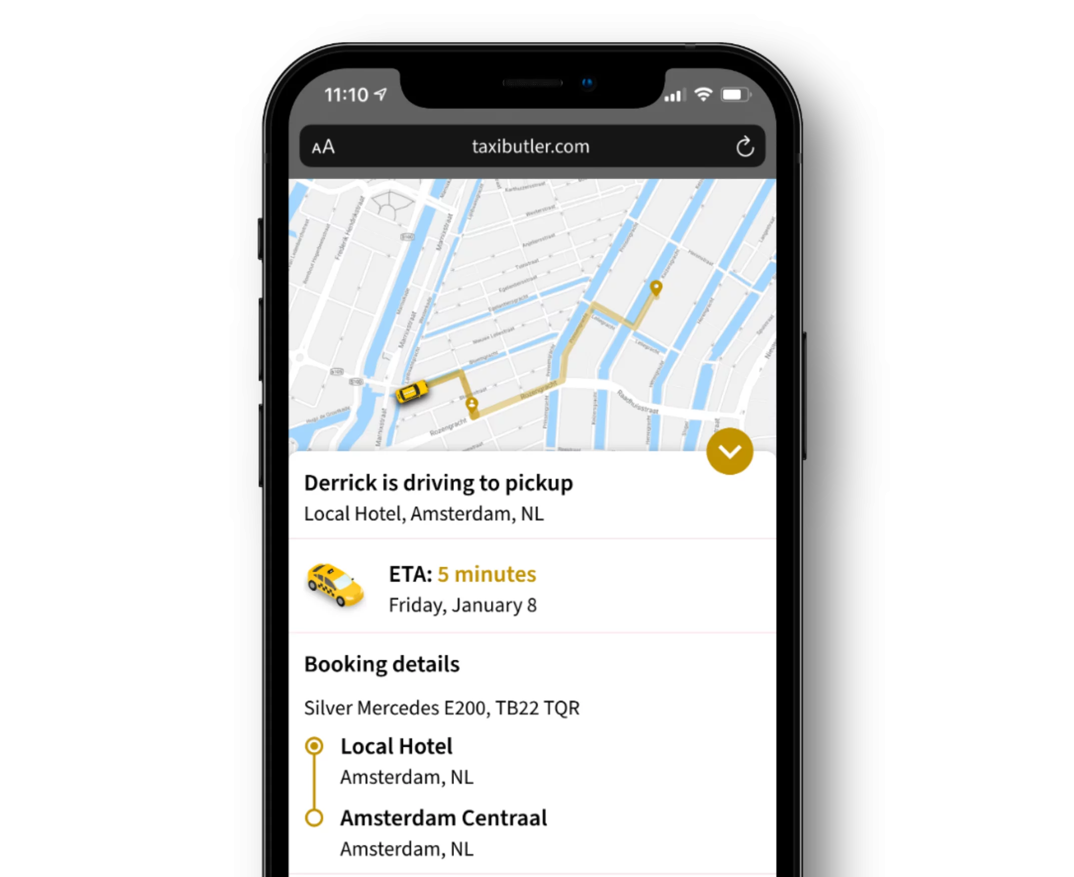 Taxi Butler QR tracking a taxi in the booking interface