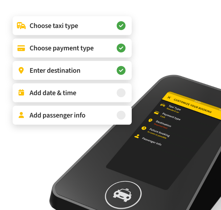 Taxi Butler PRO showing taxi booking options on-screen