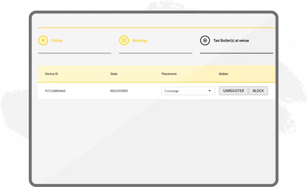 Taxi Butler portal dashboard venue control screen