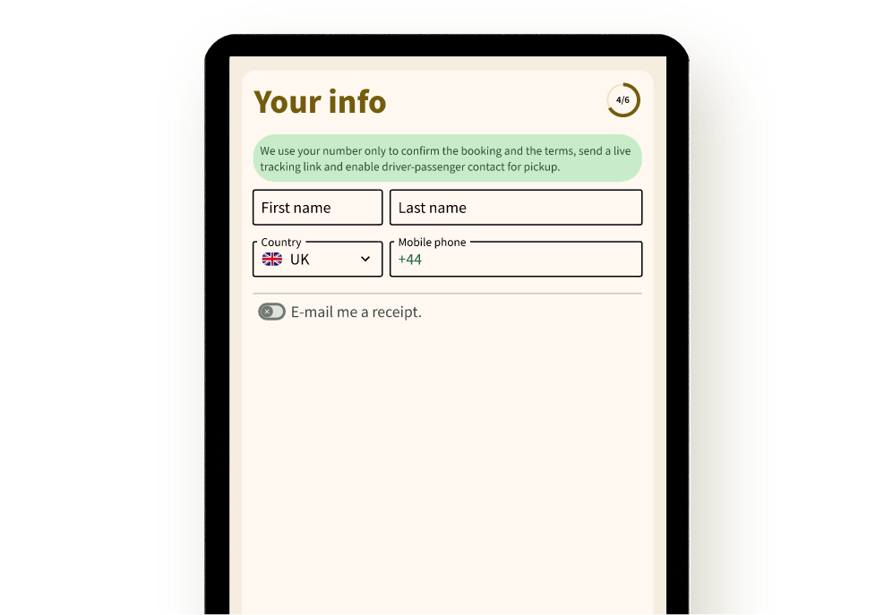 Entering passenger information on the Taxi Butler KIOSK taxi booking kiosk