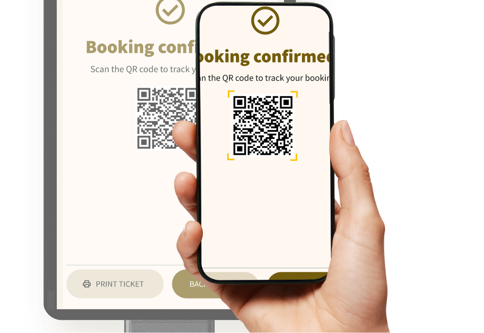 Scanning a tracking QR code on a Taxi Butler KIOSK taxi booking kiosk
