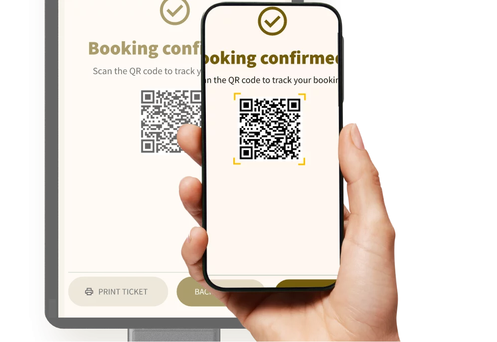 Scanning a tracking QR code on a Taxi Butler KIOSK taxi booking kiosk