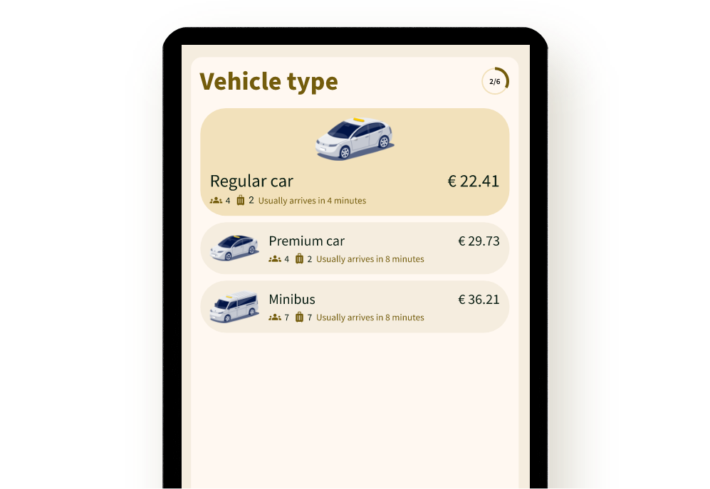 Choosing a vehicle type on the Taxi Butler KIOSK taxi booking kiosk