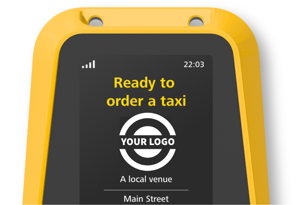 Taxi company logo displayed on the Taxi Butler ONE taxi booking device
