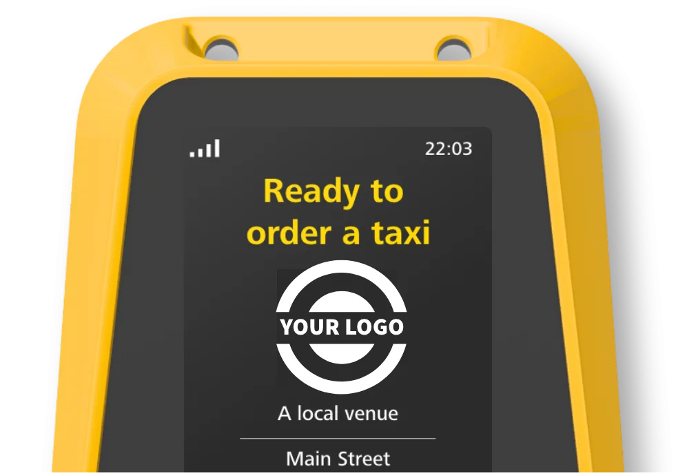 Taxi company logo displayed on the Taxi Butler ONE taxi booking device