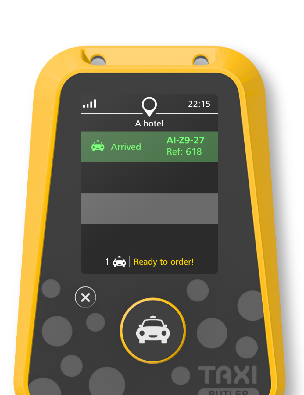 Green booking for driving arrived on the Taxi Butler ONE taxi booking device