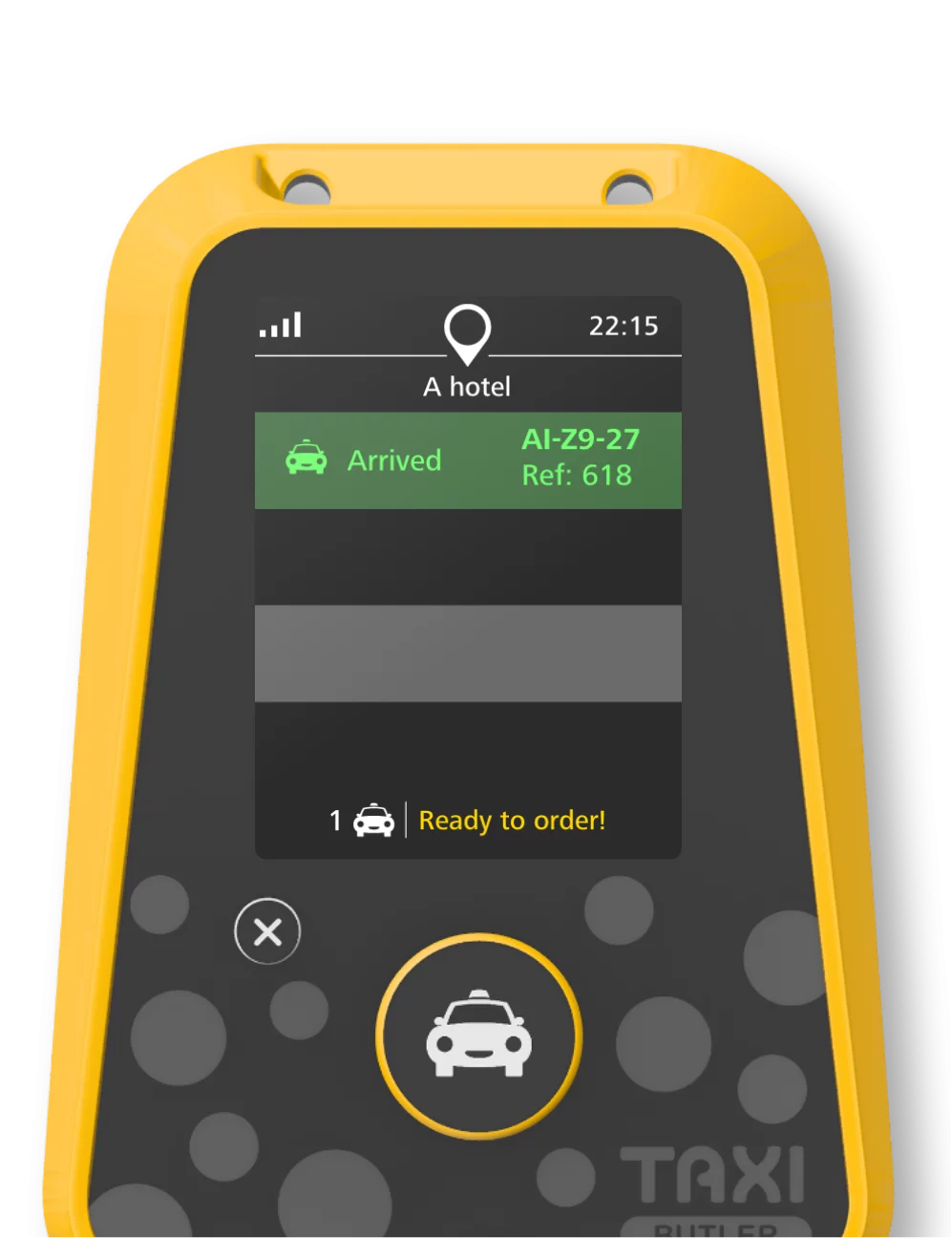 Green booking for driving arrived on the Taxi Butler ONE taxi booking device