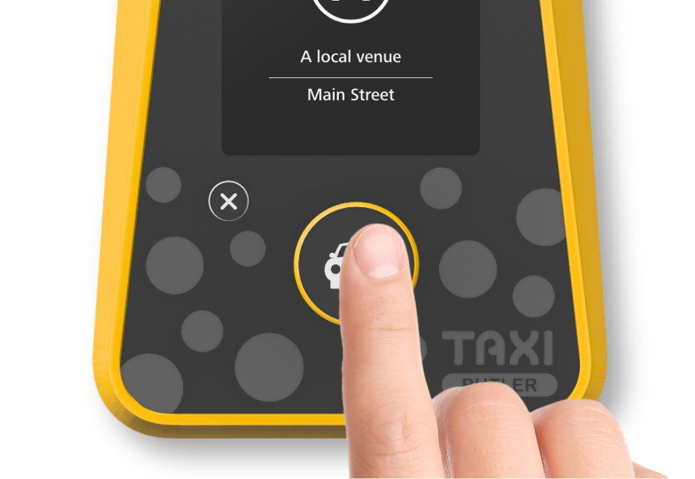 Hotel staff  clicking the Taxi Butler ONE taxi booking device