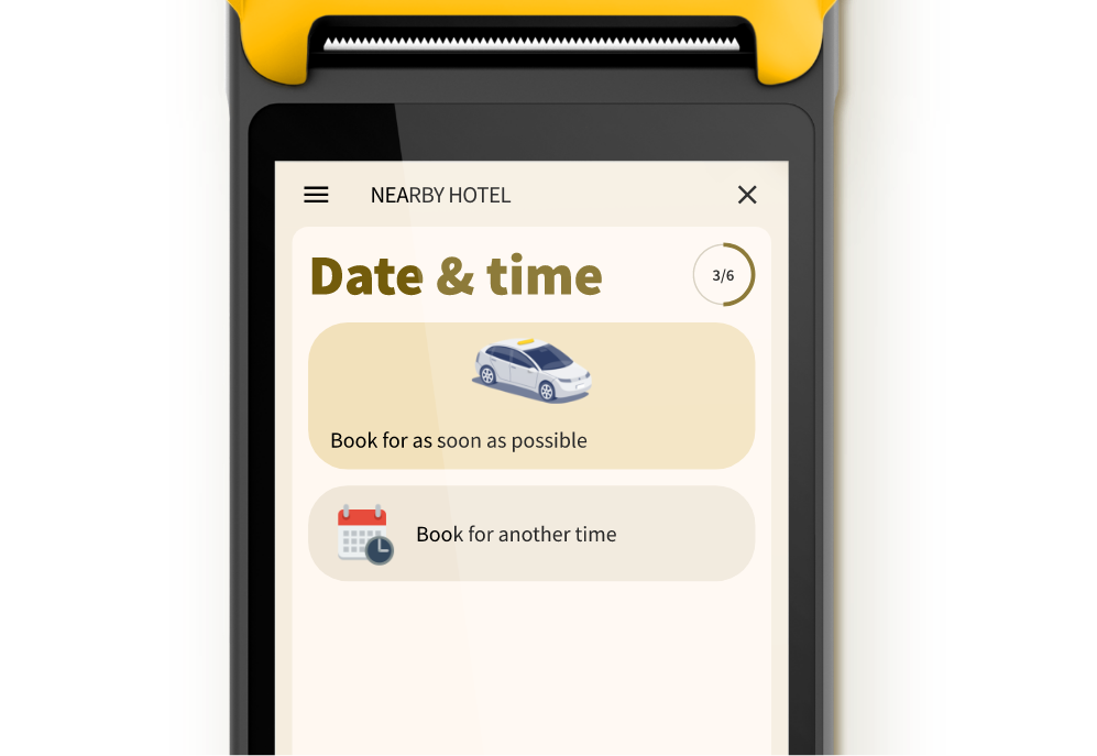 Choosing a time on a Taxi Butler PLUS taxi booking device