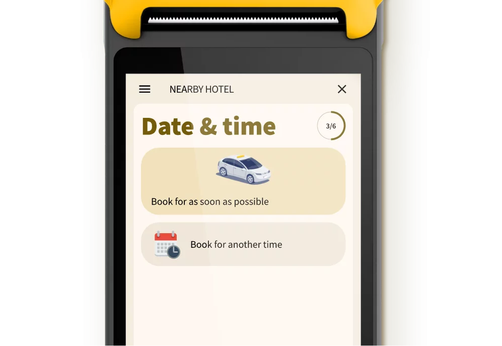 Choosing a time on a Taxi Butler PLUS taxi booking device