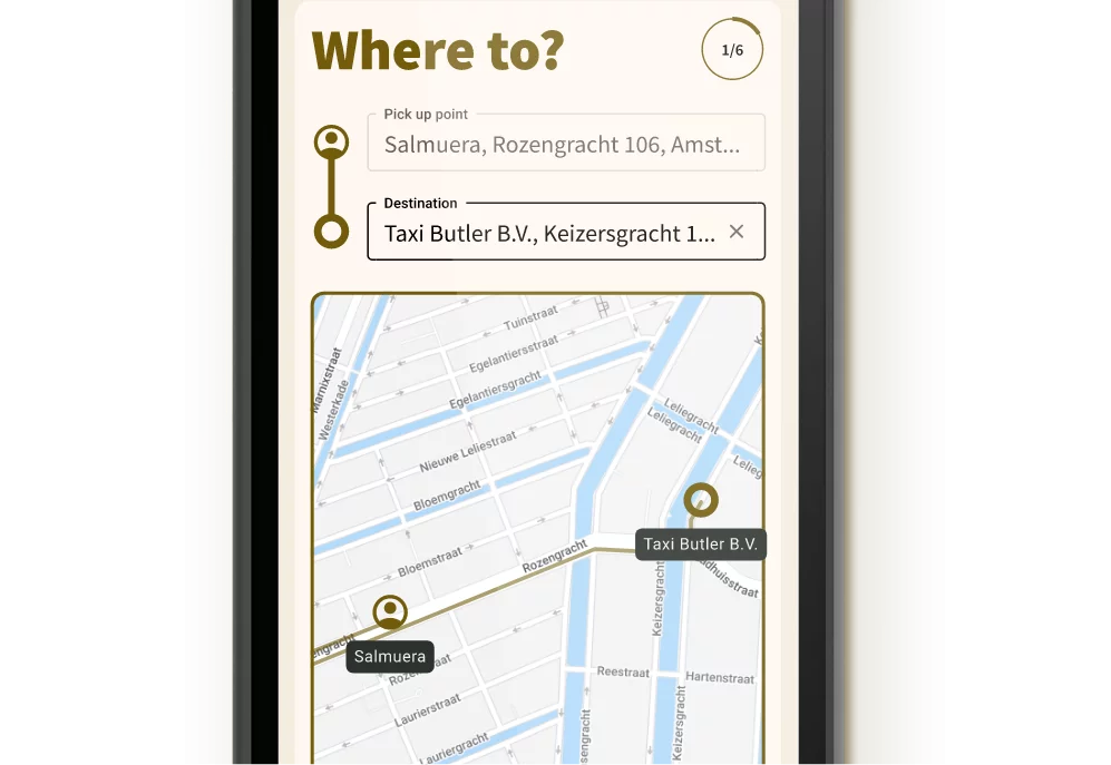 Entering a destination on a Taxi Butler PLUS taxi booking device