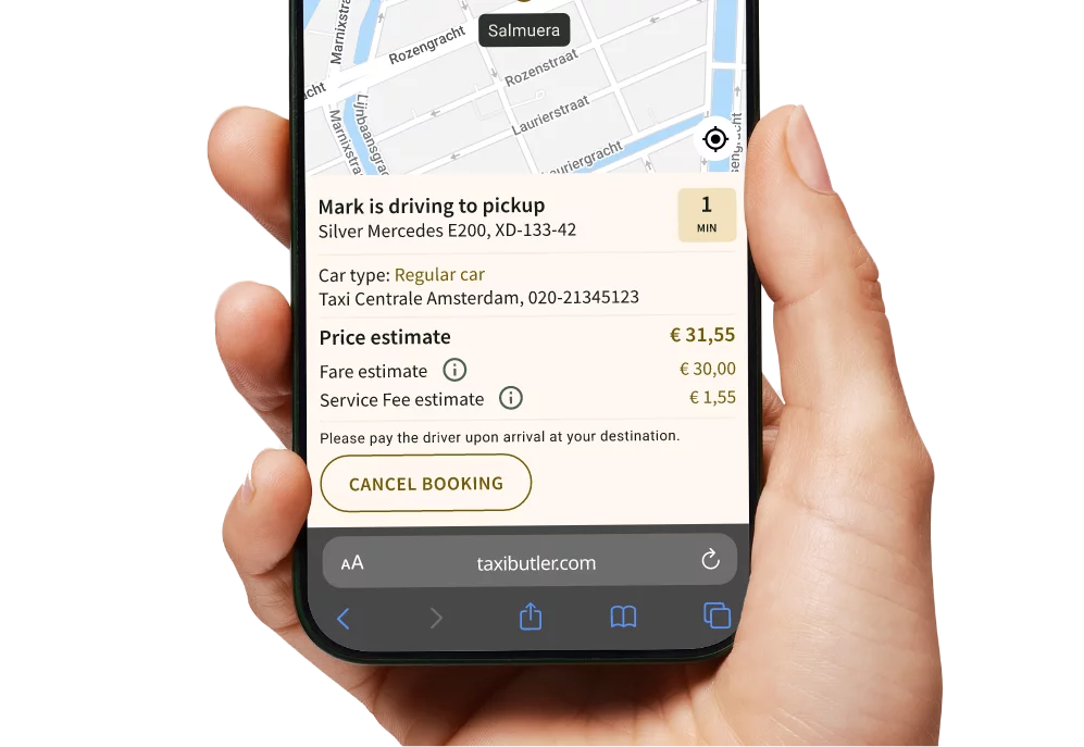 Cancelling the taxi on the guest's smartphone from a Taxi Butler KIOSK taxi booking kiosk