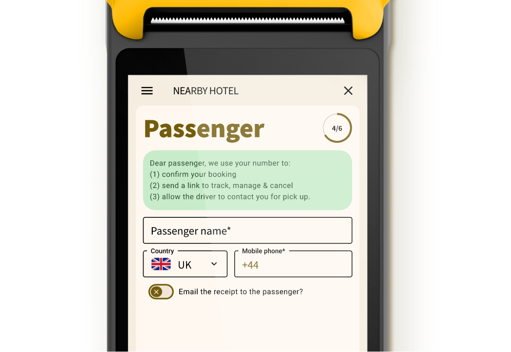 Entering passenger information on a Taxi Butler PLUS taxi booking device