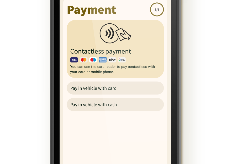 Choosing a payment type on a Taxi Butler PLUS taxi booking device