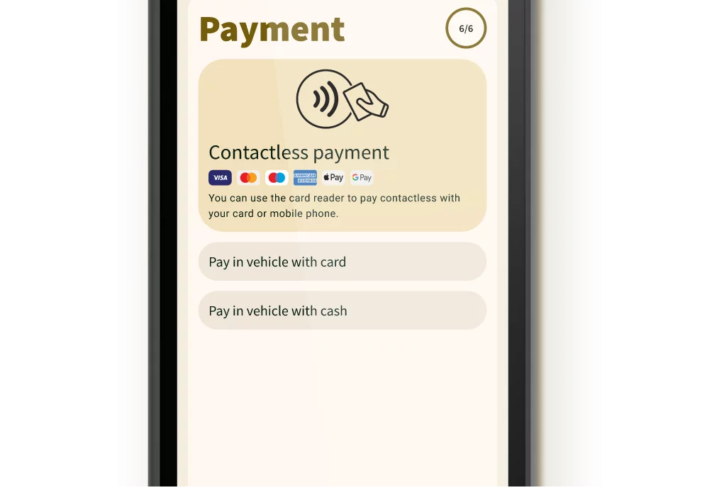 Choosing a payment type on a Taxi Butler PLUS taxi booking device