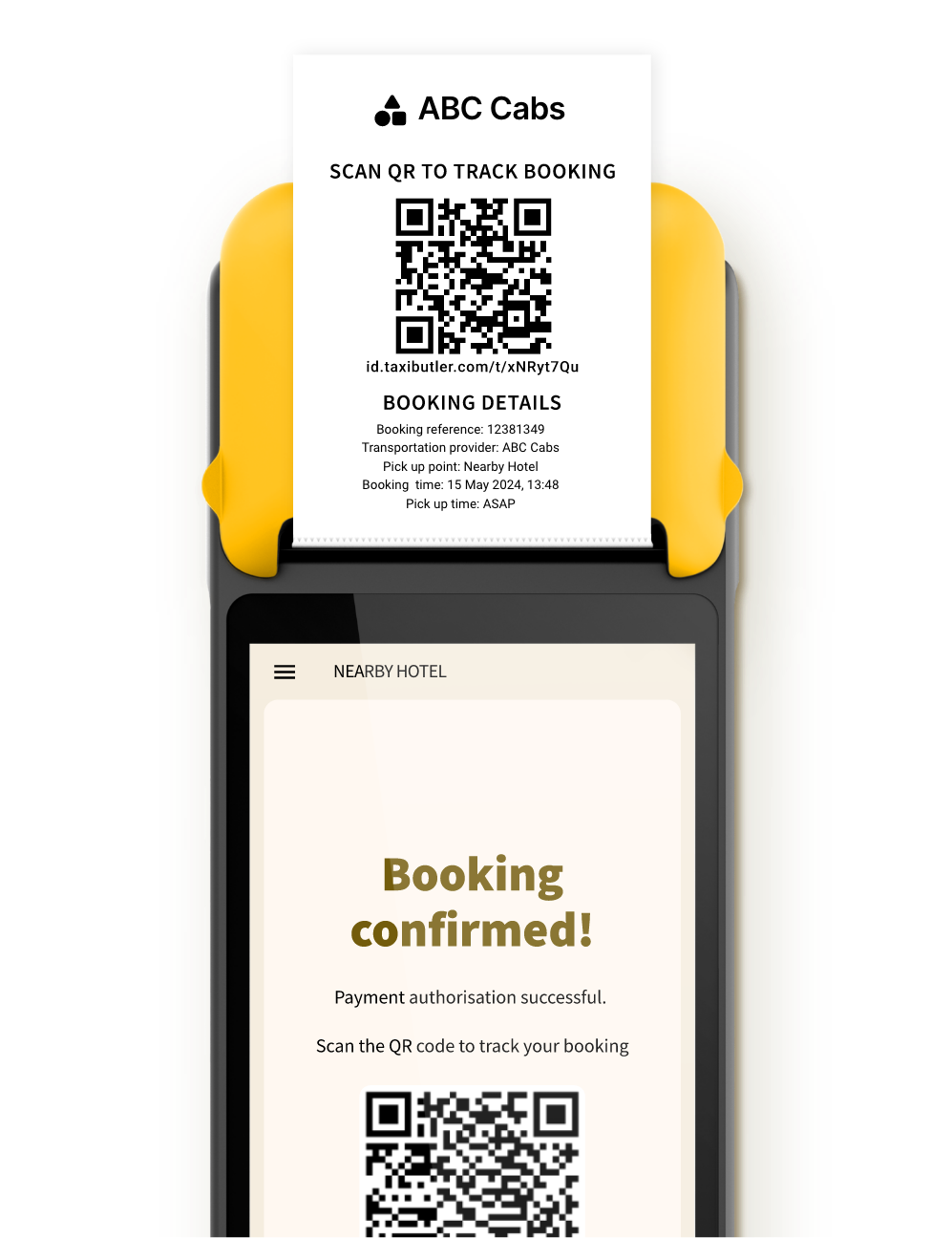 Hotel staff printing a confirmation ticket for their guest on the Taxi Butler 
PLUS taxi booking device