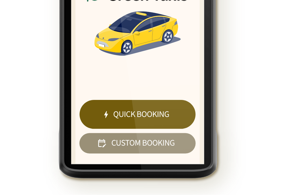Choosing a quick or custom booking on a Taxi Butler PLUS taxi booking device