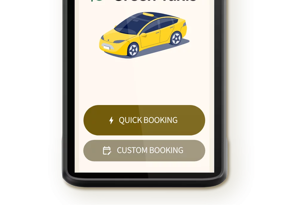 Choosing a quick or custom booking on a Taxi Butler PLUS taxi booking device