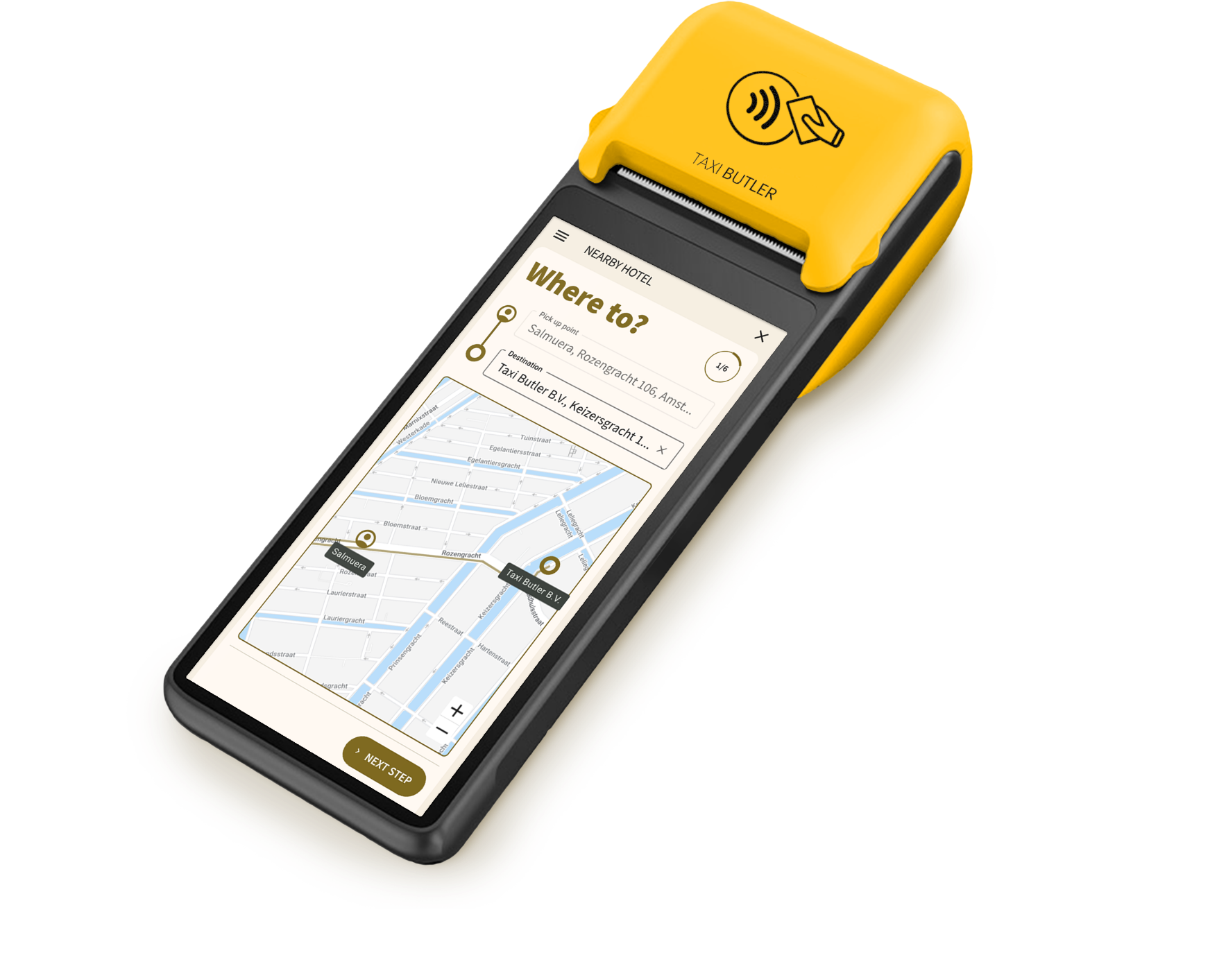 Entering a destination on a Taxi Butler PLUS taxi booking device