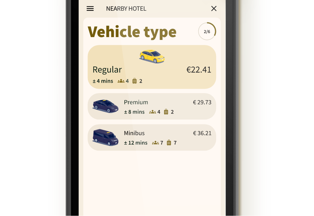 Choosing a vehicle type on a Taxi Butler PLUS taxi booking device