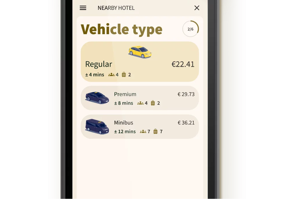 Choosing a vehicle type on a Taxi Butler PLUS taxi booking device