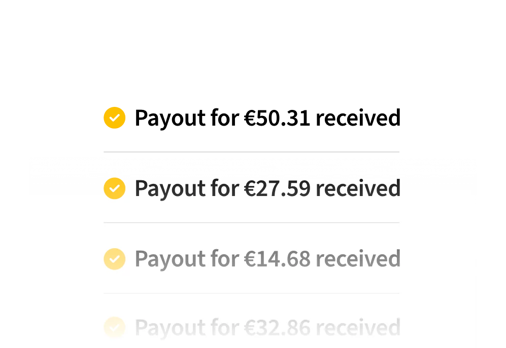 A representation of payout UI in the banking account