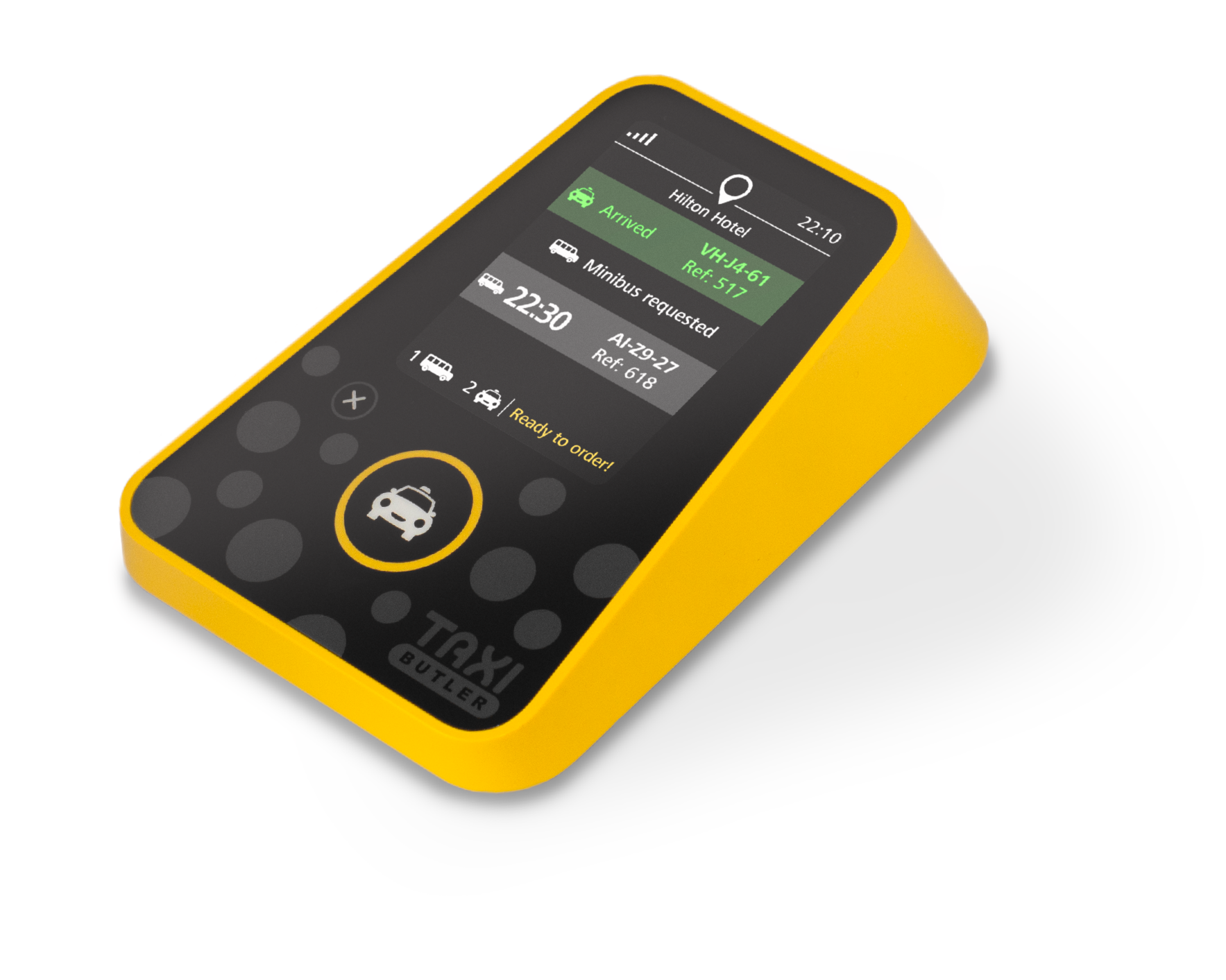 Taxi Butler ONE taxi booking device with active bookings and ETAs