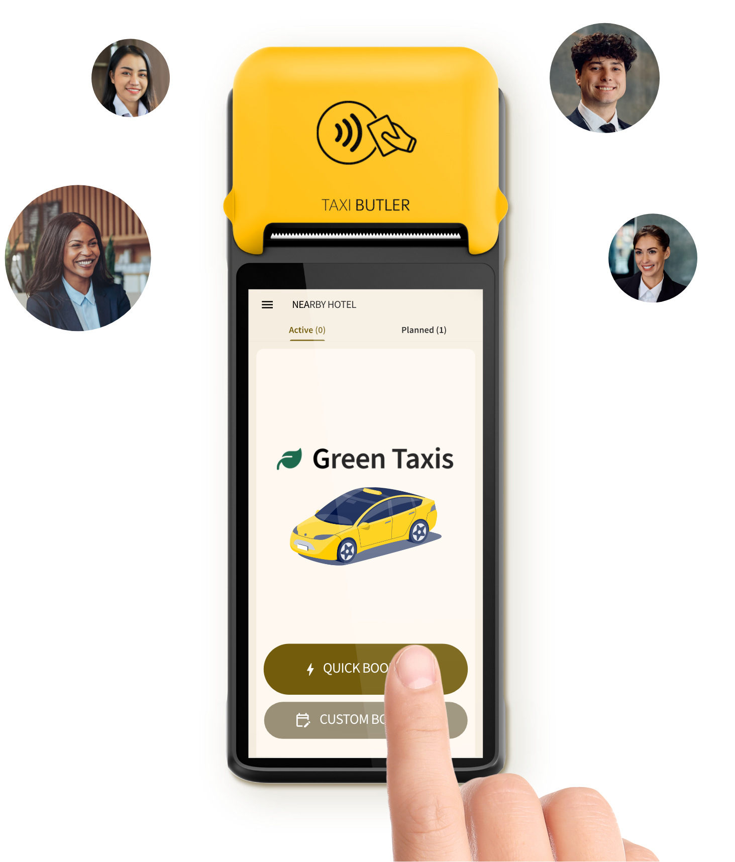 Happy hotel concierges using a Taxi Butler PLUS taxi booking device