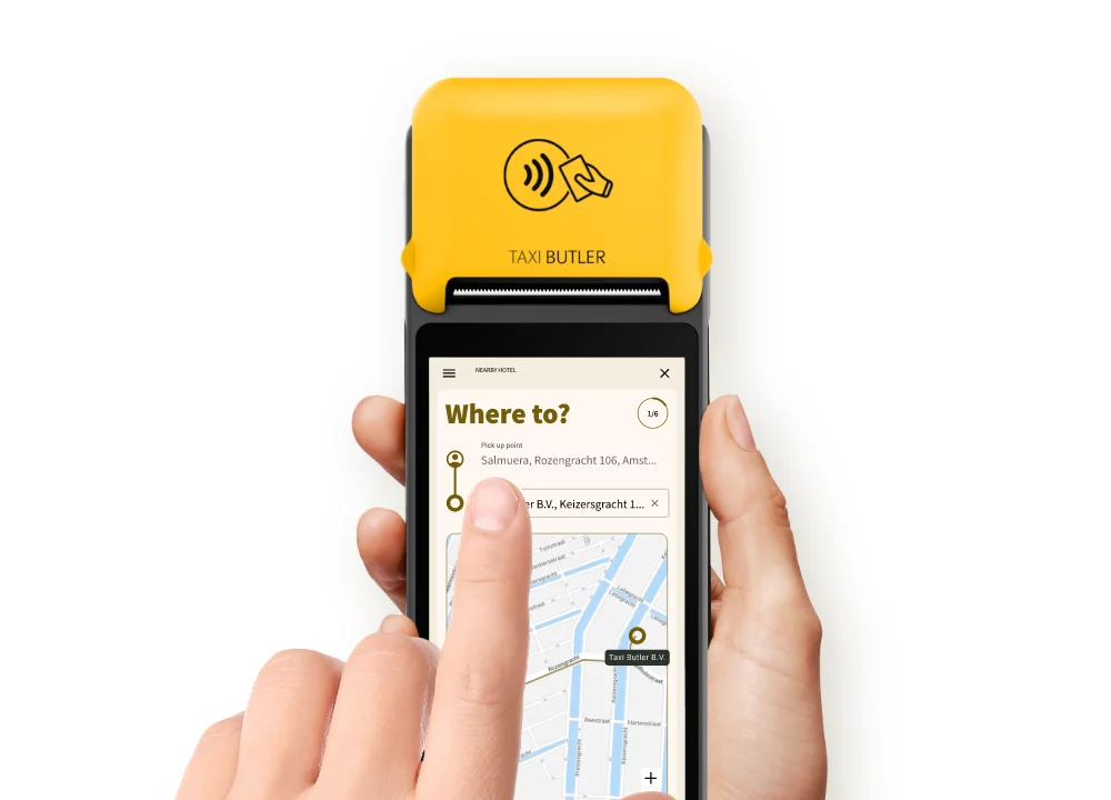 Customer selecting their trip destination using Taxi Butler Plus device