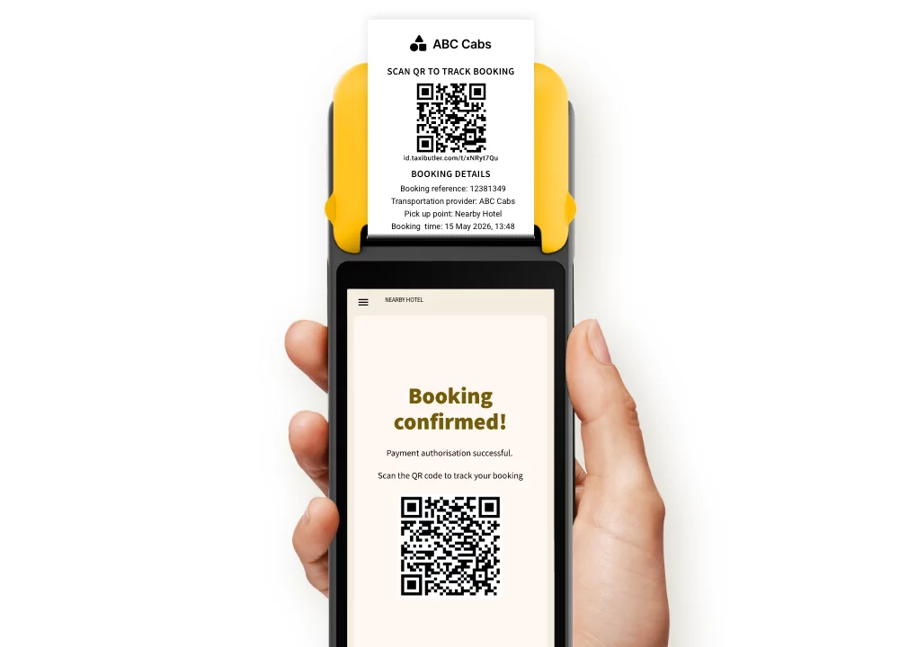 Customer getting a booking confirmation and a receipt from Taxi Butler Plus device