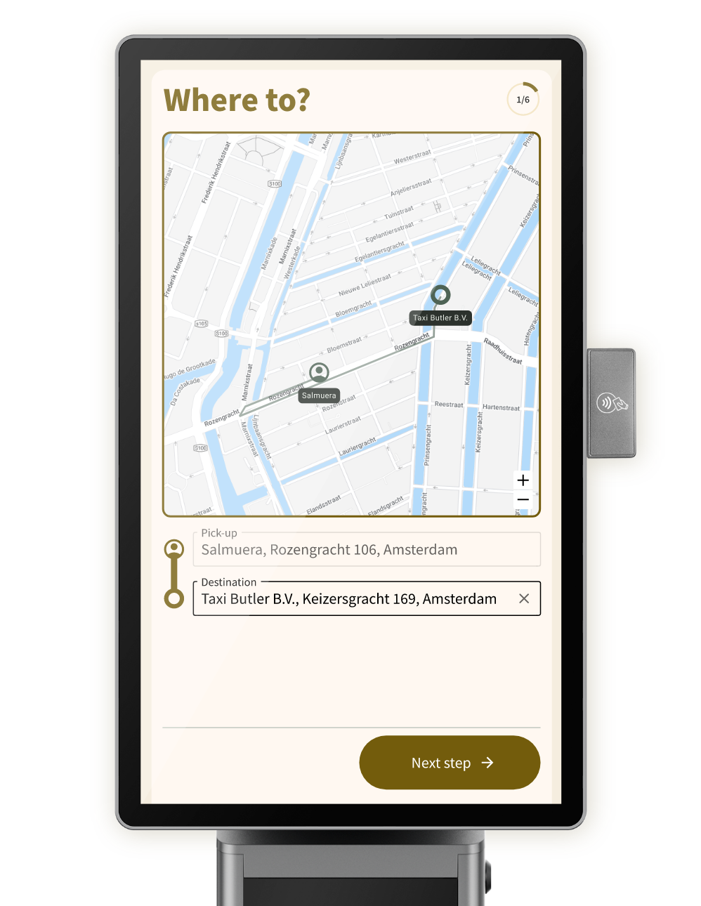 Entering a destination non the Taxi Butler KIOSK taxi booking kiosk