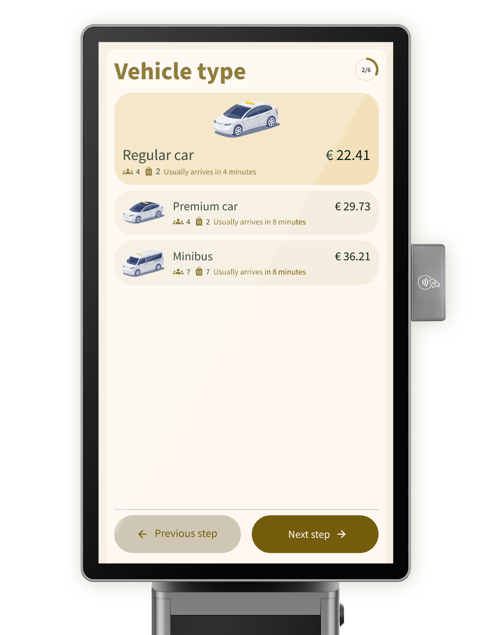 Choosing a vehicle type on the Taxi Butler KIOSK taxi booking kiosk