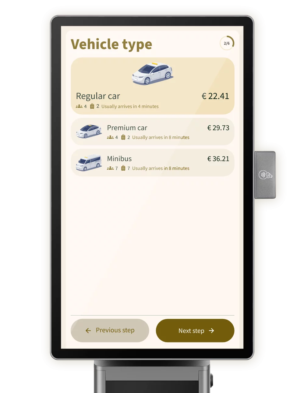 Choosing a vehicle type on the Taxi Butler KIOSK taxi booking kiosk